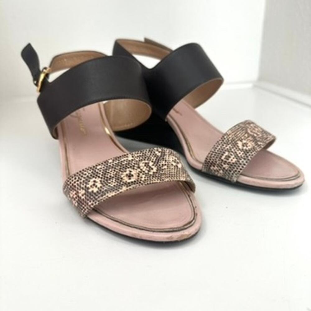 My Ferragamo Sandals Black Leather‎ Python Print Size 8 Minimalist Chic